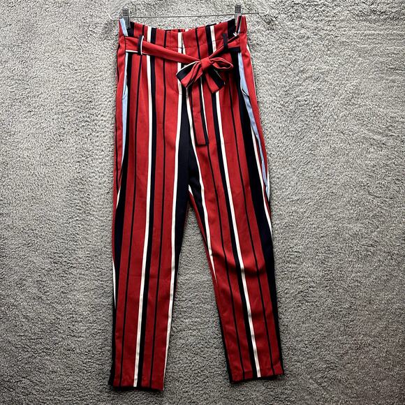 Romeo & Juliet NEW Medium Wide Leg Trousers Vertical Stripes Red Navy Summer‎ - Picture 3 of 10